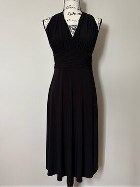 Evan Picone Black Halter Ruched Waist Midi Dress 4 Cocktail Marilyn Monroe Style